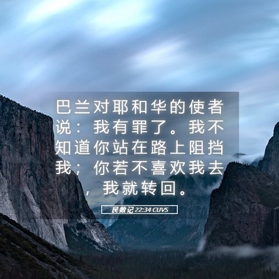 Picture 05 - 民 数 记 22:34 CUVS - 巴 兰 对 耶 和 华 的 使 者 说 ： 我 - Bible Verse Picture