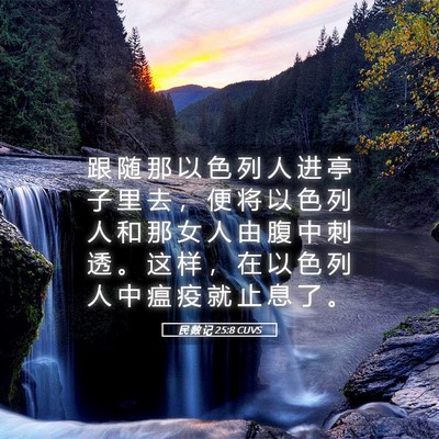 Picture 05 - 民 数 记 25:8 CUVS - 跟 随 那 以 色 列 人 进 亭 子 里 去 - Bible Verse Picture