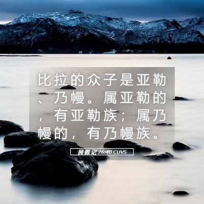 Picture 05 - 民 数 记 26:40 CUVS - 比 拉 的 众 子 是 亚 勒 、 乃 幔 。 - Bible Verse Picture
