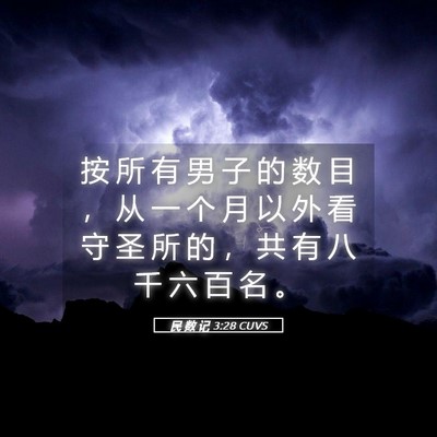 Picture 05 - 民 数 记 3:28 CUVS - 按 所 有 男 子 的 数 目 ， 从 一 个 - Bible Verse Picture