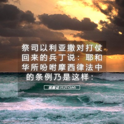 Picture 05 - 民 数 记 31:21 CUVS - 祭 司 以 利 亚 撒 对 打 仗 回 来 的 - Bible Verse Picture