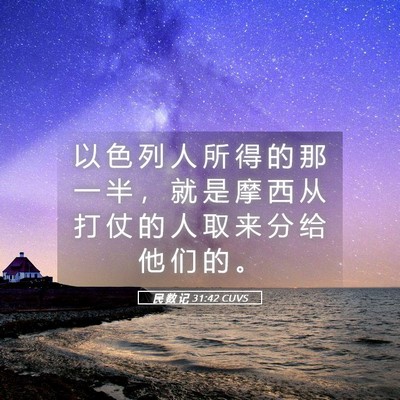Picture 05 - 民 数 记 31:42 CUVS - 以 色 列 人 所 得 的 那 一 半 ， 就 - Bible Verse Picture