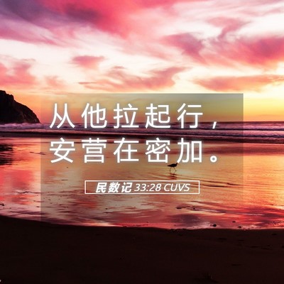 Picture 05 - 民 数 记 33:28 CUVS - 从 他 拉 起 行 ， 安 营 在 密 加 - Bible Verse Picture
