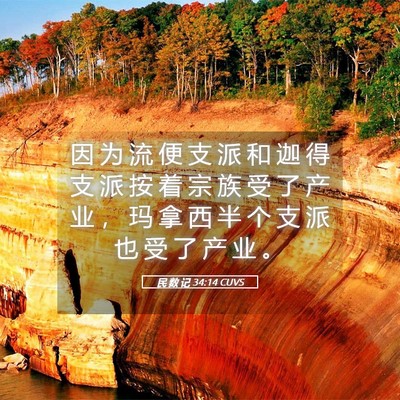 Picture 05 - 民 数 记 34:14 CUVS - 因 为 流 便 支 派 和 迦 得 支 派 按 - Bible Verse Picture