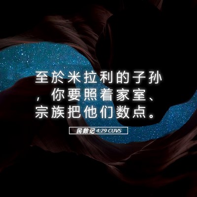 Picture 05 - 民 数 记 4:29 CUVS - 至 於 米 拉 利 的 子 孙 ， 你 要 照 - Bible Verse Picture