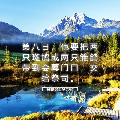 Picture 05 - 民 数 记 6:10 CUVS - 第 八 日 ， 他 要 把 两 只 斑 鸠 或 - Bible Verse Picture
