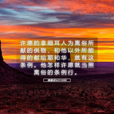 Picture 05 - 民 数 记 6:21 CUVS - 许 愿 的 拿 细 耳 人 为 离 俗 所 献 - Bible Verse Picture