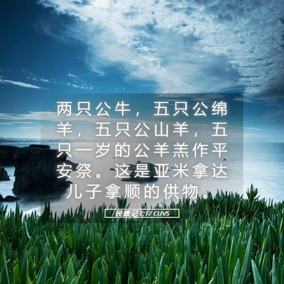 Picture 05 - 民 数 记 7:17 CUVS - 两 只 公 牛 ， 五 只 公 绵 羊 ， 五 - Bible Verse Picture