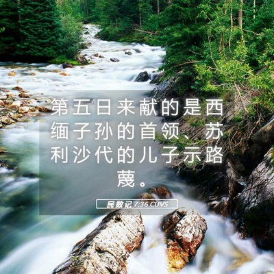 Picture 05 - 民 数 记 7:36 CUVS - 第 五 日 来 献 的 是 西 缅 子 孙 的 - Bible Verse Picture