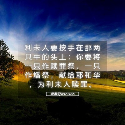 Picture 05 - 民 数 记 8:12 CUVS - 利 未 人 要 按 手 在 那 两 只 牛 的 - Bible Verse Picture