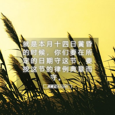 Picture 05 - 民 数 记 9:3 CUVS - 就 是 本 月 十 四 日 黄 昏 的 时 候 - Bible Verse Picture