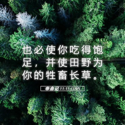 Picture 05 - 申 命 记 11:15 CUVS - 也 必 使 你 吃 得 饱 足 ， 并 使 田 - Bible Verse Picture