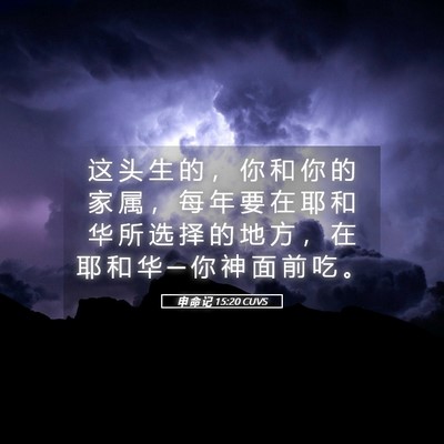 Picture 05 - 申 命 记 15:20 CUVS - 这 头 生 的 ， 你 和 你 的 家 属 ， - Bible Verse Picture