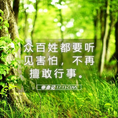 Picture 05 - 申 命 记 17:13 CUVS - 众 百 姓 都 要 听 见 害 怕 ， 不 再 - Bible Verse Picture