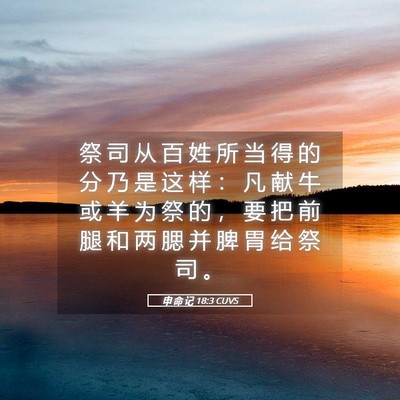 Picture 05 - 申 命 记 18:3 CUVS - 祭 司 从 百 姓 所 当 得 的 分 乃 是 - Bible Verse Picture