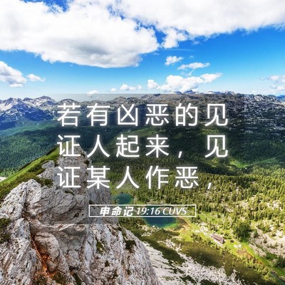 Picture 05 - 申 命 记 19:16 CUVS - 若 有 凶 恶 的 见 证 人 起 来 ， 见 - Bible Verse Picture