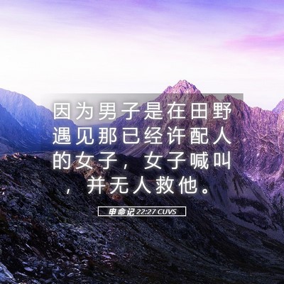 Picture 05 - 申 命 记 22:27 CUVS - 因 为 男 子 是 在 田 野 遇 见 那 已 - Bible Verse Picture