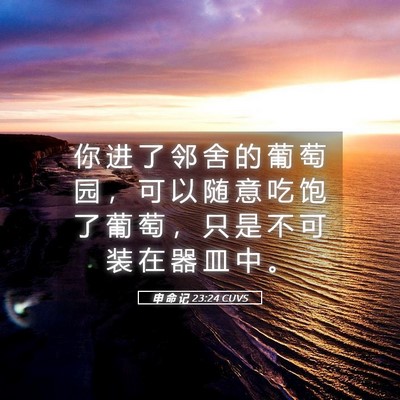 Picture 05 - 申 命 记 23:24 CUVS - 你 进 了 邻 舍 的 葡 萄 园 ， 可 以 - Bible Verse Picture