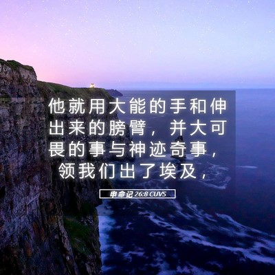 Picture 05 - 申 命 记 26:8 CUVS - 他 就 用 大 能 的 手 和 伸 出 来 的 - Bible Verse Picture