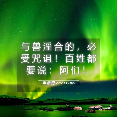 Picture 05 - 申 命 记 27:21 CUVS - 与 兽 淫 合 的 ， 必 受 咒 诅 ！ 百 - Bible Verse Picture