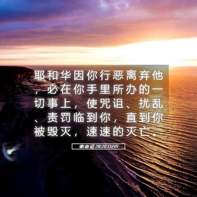 Picture 05 - 申 命 记 28:20 CUVS - 耶 和 华 因 你 行 恶 离 弃 他 ， 必 - Bible Verse Picture
