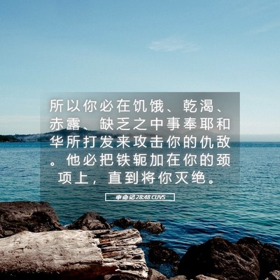 Picture 05 - 申 命 记 28:48 CUVS - 所 以 你 必 在 饥 饿 、 乾 渴 、 赤 - Bible Verse Picture
