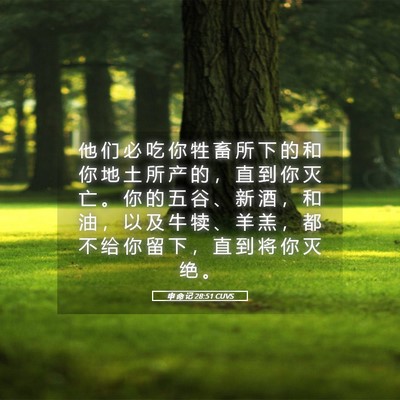 Picture 05 - 申 命 记 28:51 CUVS - 他 们 必 吃 你 牲 畜 所 下 的 和 你 - Bible Verse Picture