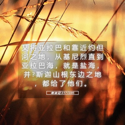 Picture 05 - 申 命 记 3:17 CUVS - 又 将 亚 拉 巴 和 靠 近 约 但 河 之 - Bible Verse Picture