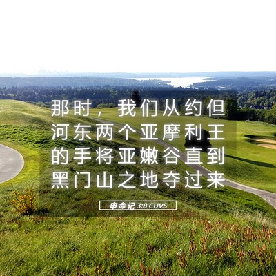 Picture 05 - 申 命 记 3:8 CUVS - 那 时 ， 我 们 从 约 但 河 东 两 个 - Bible Verse Picture
