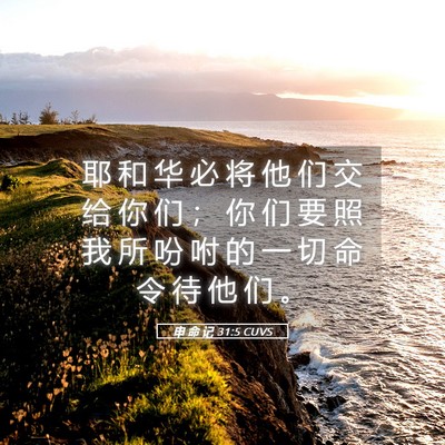 Picture 05 - 申 命 记 31:5 CUVS - 耶 和 华 必 将 他 们 交 给 你 们 ； - Bible Verse Picture