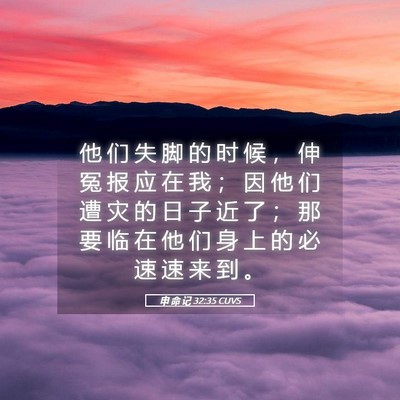 Picture 05 - 申 命 记 32:35 CUVS - 他 们 失 脚 的 时 候 ， 伸 冤 报 应 - Bible Verse Picture