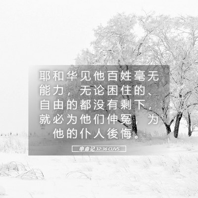 Picture 05 - 申 命 记 32:36 CUVS - 耶 和 华 见 他 百 姓 毫 无 能 力 ， - Bible Verse Picture