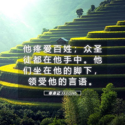 Picture 05 - 申 命 记 33:3 CUVS - 他 疼 爱 百 姓 ； 众 圣 徒 都 在 他 - Bible Verse Picture