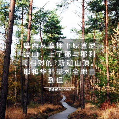 Picture 05 - 申 命 记 34:1 CUVS - 摩 西 从 摩 押 平 原 登 尼 波 山 ， - Bible Verse Picture