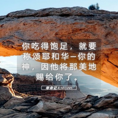 Picture 05 - 申 命 记 8:10 CUVS - 你 吃 得 饱 足 ， 就 要 称 颂 耶 和 - Bible Verse Picture