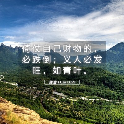 Picture 05 - 箴 言 11:28 CUVS - 倚 仗 自 己 财 物 的 ， 必 跌 倒 ； - Bible Verse Picture