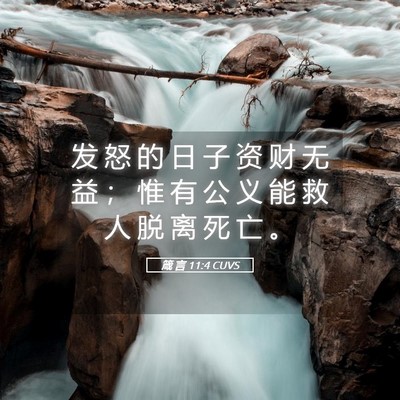 Picture 05 - 箴 言 11:4 CUVS - 发 怒 的 日 子 资 财 无 益 ； 惟 有 - Bible Verse Picture