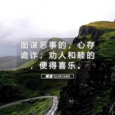 Picture 05 - 箴 言 12:20 CUVS - 图 谋 恶 事 的 ， 心 存 诡 诈 ； 劝 - Bible Verse Picture