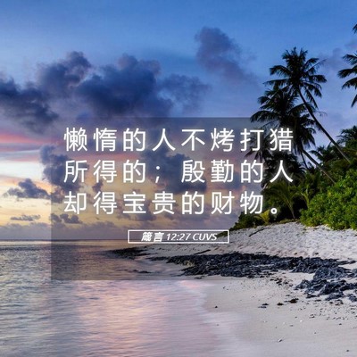 Picture 05 - 箴 言 12:27 CUVS - 懒 惰 的 人 不 烤 打 猎 所 得 的 ； - Bible Verse Picture