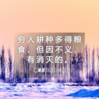 Picture 05 - 箴 言 13:23 CUVS - 穷 人 耕 种 多 得 粮 食 ， 但 因 不 - Bible Verse Picture
