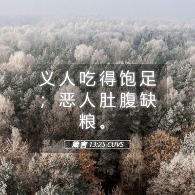 Picture 05 - 箴 言 13:25 CUVS - 义 人 吃 得 饱 足 ； 恶 人 肚 腹 缺 - Bible Verse Picture