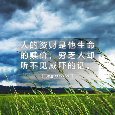 Picture 05 - 箴 言 13:8 CUVS - 人 的 资 财 是 他 生 命 的 赎 价 ； - Bible Verse Picture