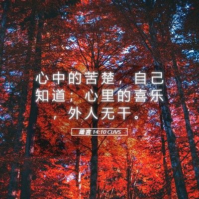 Picture 05 - 箴 言 14:10 CUVS - 心 中 的 苦 楚 ， 自 己 知 道 ； 心 - Bible Verse Picture