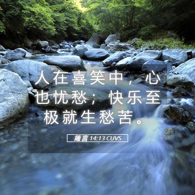 Picture 05 - 箴 言 14:13 CUVS - 人 在 喜 笑 中 ， 心 也 忧 愁 ； 快 - Bible Verse Picture