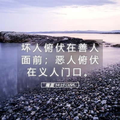 Picture 05 - 箴 言 14:19 CUVS - 坏 人 俯 伏 在 善 人 面 前 ； 恶 人 - Bible Verse Picture
