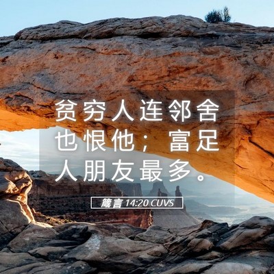 Picture 05 - 箴 言 14:20 CUVS - 贫 穷 人 连 邻 舍 也 恨 他 ； 富 足 - Bible Verse Picture