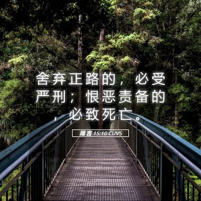 Picture 05 - 箴 言 15:10 CUVS - 舍 弃 正 路 的 ， 必 受 严 刑 ； 恨 - Bible Verse Picture