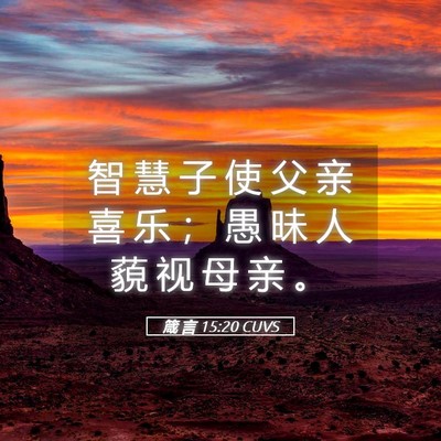 Picture 05 - 箴 言 15:20 CUVS - 智 慧 子 使 父 亲 喜 乐 ； 愚 昧 人 - Bible Verse Picture