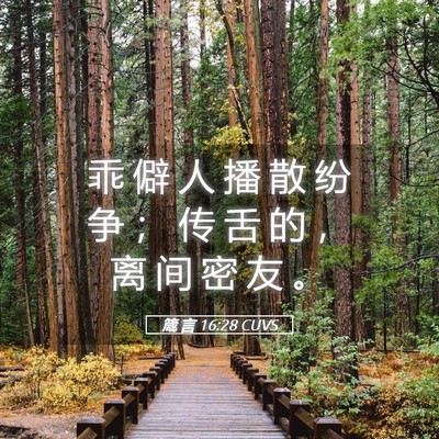Picture 05 - 箴 言 16:28 CUVS - 乖 僻 人 播 散 纷 争 ； 传 舌 的 ， - Bible Verse Picture