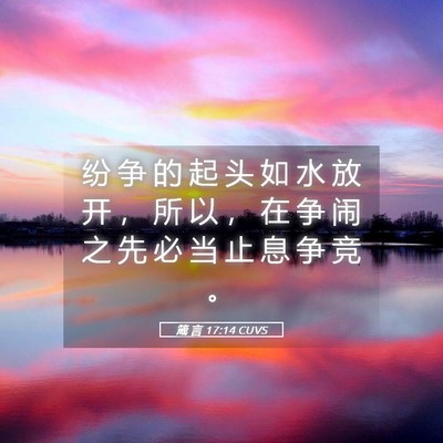Picture 05 - 箴 言 17:14 CUVS - 纷 争 的 起 头 如 水 放 开 ， 所 以 - Bible Verse Picture